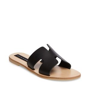 STEVE MADDEN GREECE BLACK LEATHER SANDAL NIB